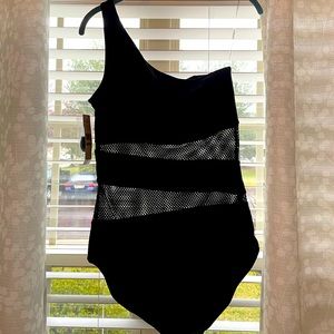 CARMEN MARC VALVO One Shoulder Mesh Swimsuit